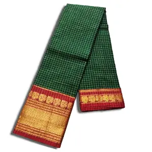 Women's  Narayanpet Checks Cotton Saree With Running Blouse Piece